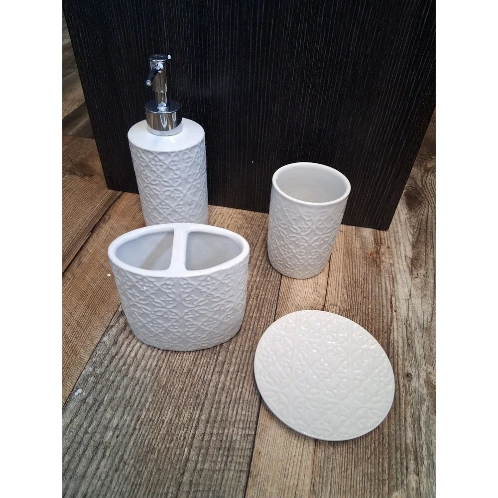 Martha Stewart Tara 4 Piece Ceramic Bathroom Vanity Set, White